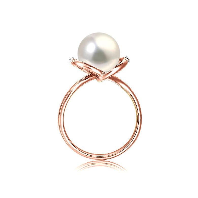 Bague or rose style circulaire - Perle de culture - 2 diamants sertis - 3