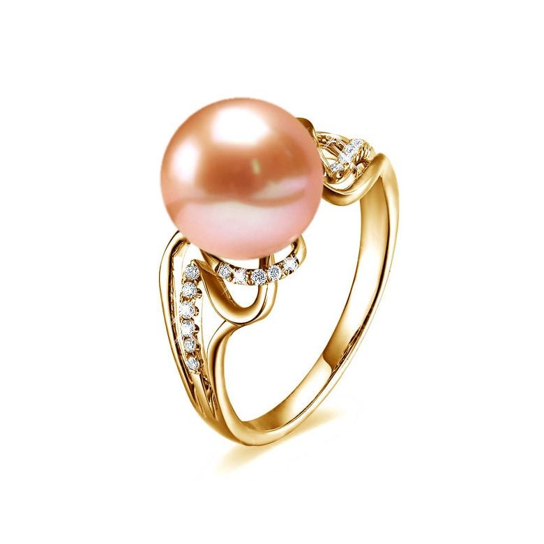 Bague moderne luxe perle de culture blanche - Or jaune, diamants - 8