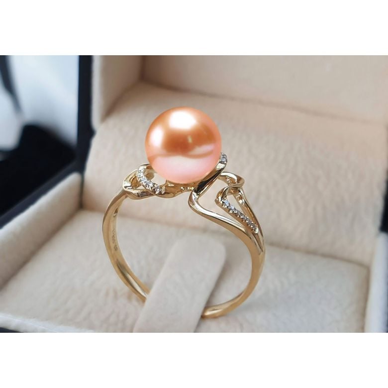 Bague moderne luxe perle de culture blanche - Or jaune, diamants - 9