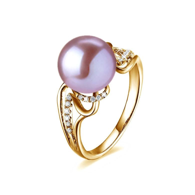 Bague moderne luxe perle de culture blanche - Or jaune, diamants - 10