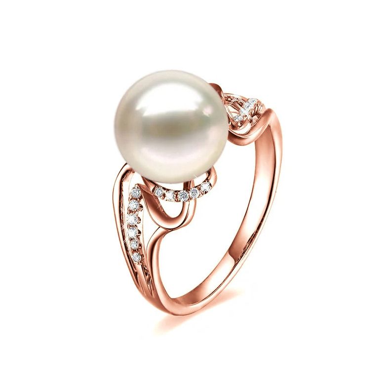 Bague moderne luxe perle de culture blanche - Or rose, diamants - 1