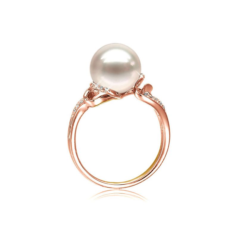 Bague moderne luxe perle de culture blanche - Or rose, diamants - 3