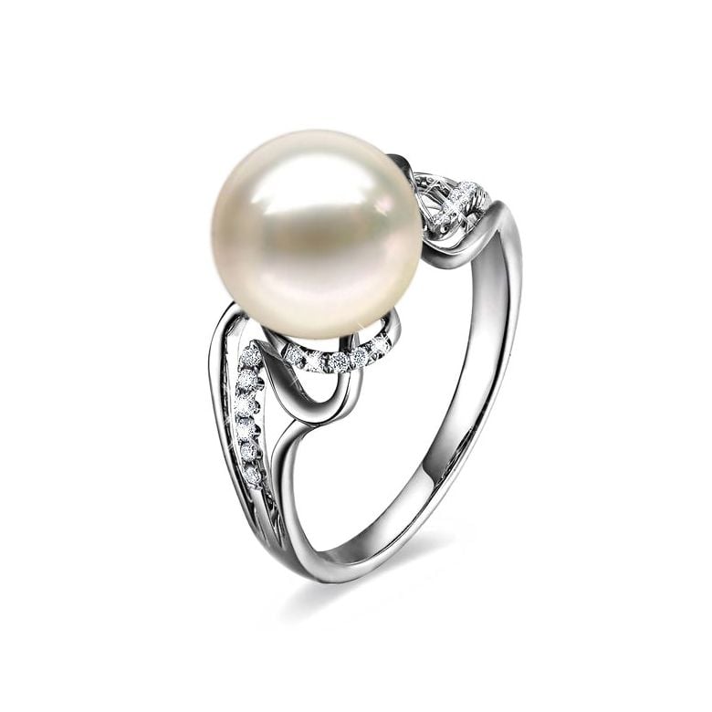 Bague luxe et moderne perle eau douce blanche - Or blanc, diamants - 1