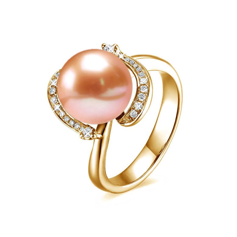 Bague voluptueuse or jaune et perle de culture blanche - Diamant pavé - 4
