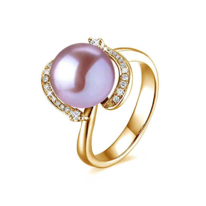 Bague voluptueuse or jaune et perle de culture blanche - Diamant pavé - 7