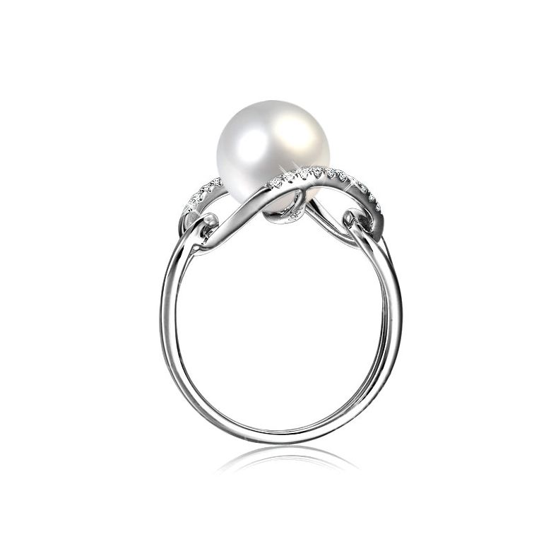 Bague 2 anneaux or blanc à l'unisson - Perle de culture et diamants - 3
