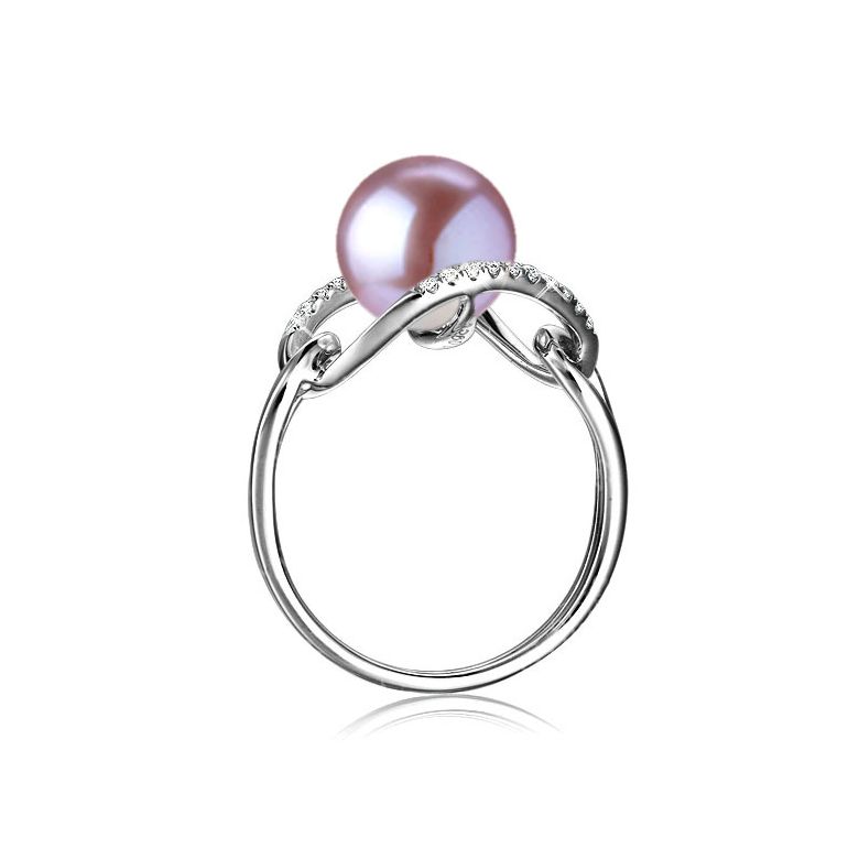 Bague 2 anneaux or blanc à l'unisson - Perle de culture et diamants - 8