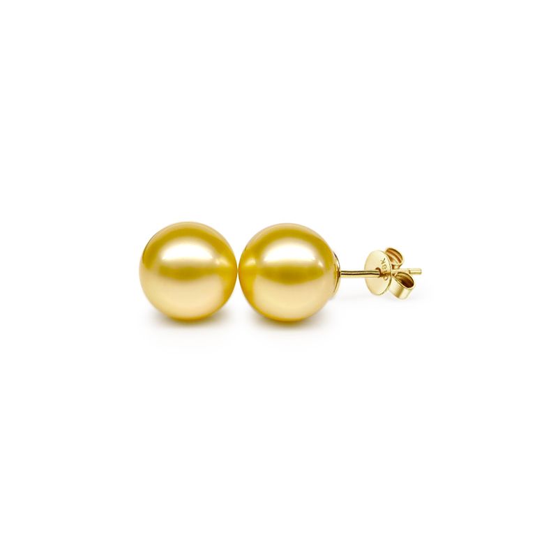Boucles oreilles tiges clous - Perles Australie dorées - Or jaune - 1