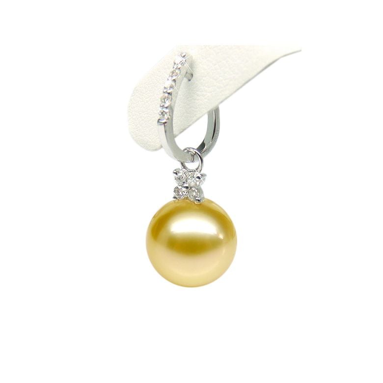 Boucles d'oreilles dormeuses diamantées - Perles d'Australie, or blanc - 2