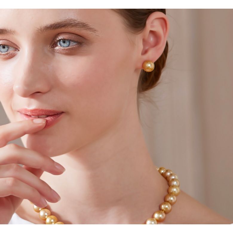 Boucles oreilles tiges clous - Perles Australie dorées - Or jaune - 6