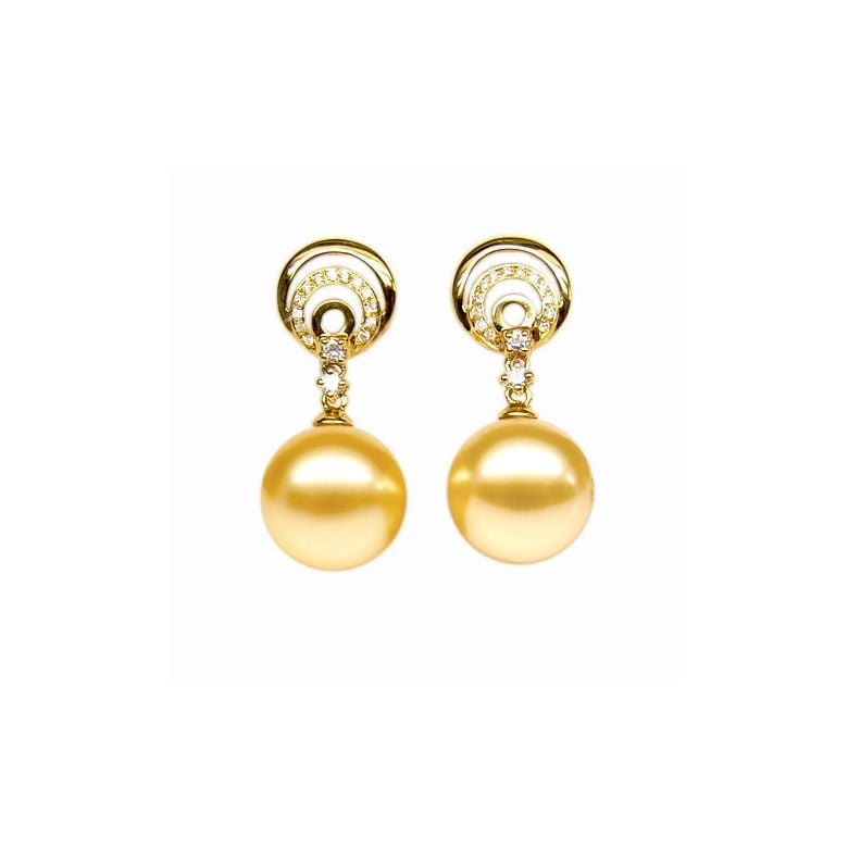 Boucles oreilles Île Hamilton - Perles Australie, or jaune, diamants  - 1