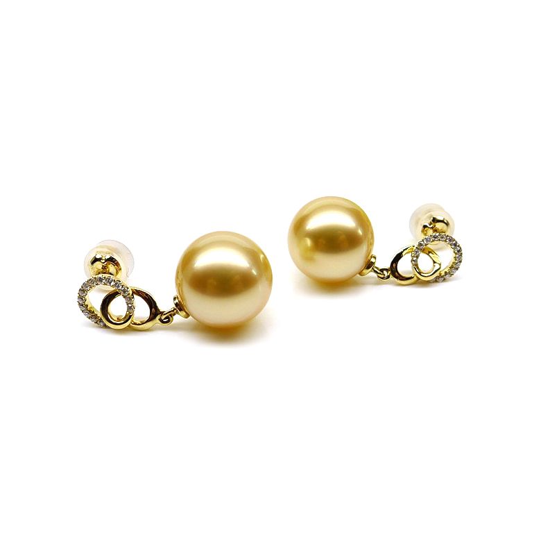 Boucles d'oreilles montures entournées - Perles Australie, or jaune, diamants  - 1