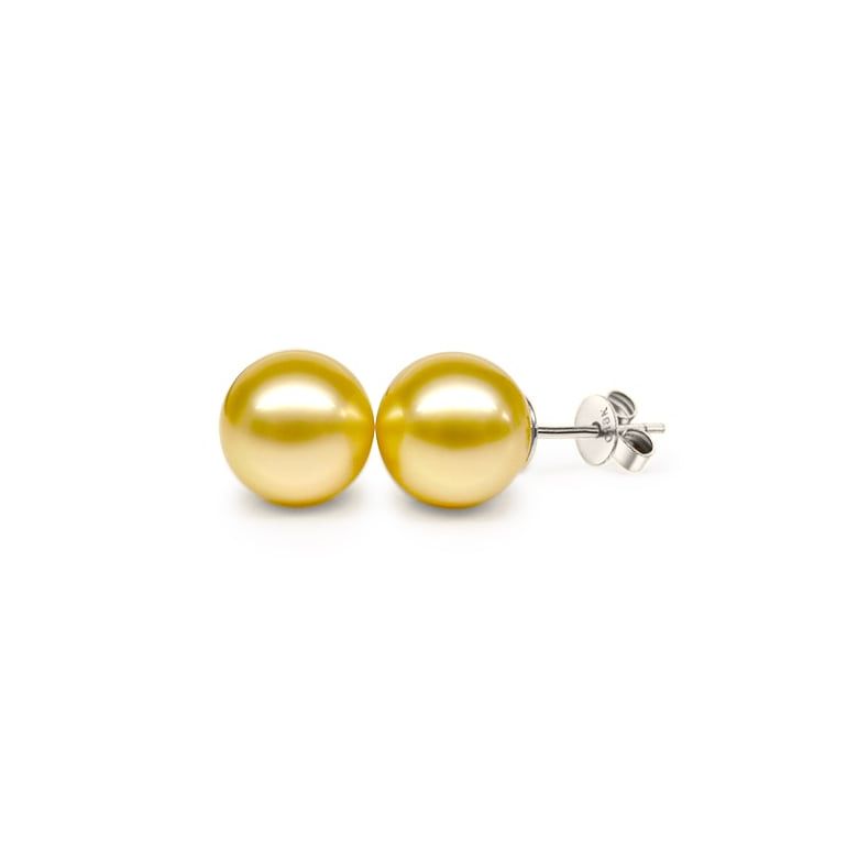 Boucles oreilles tiges clous - Perles Australie dorées - Or blanc - 1
