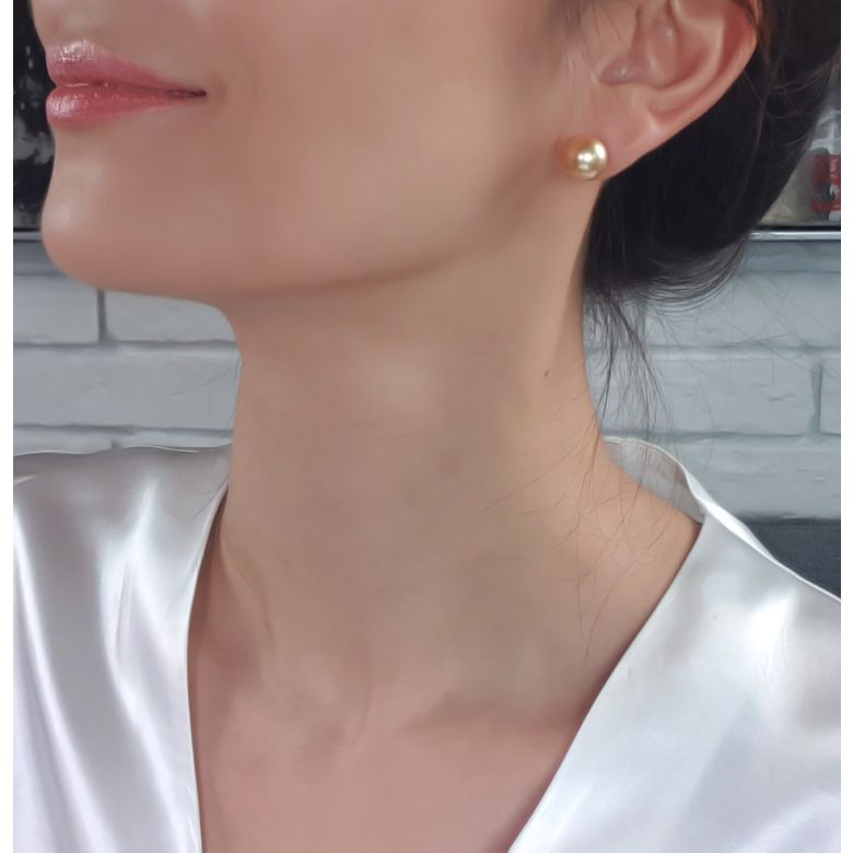 Boucles oreilles tiges clous - Perles Australie dorées - Or blanc - 2