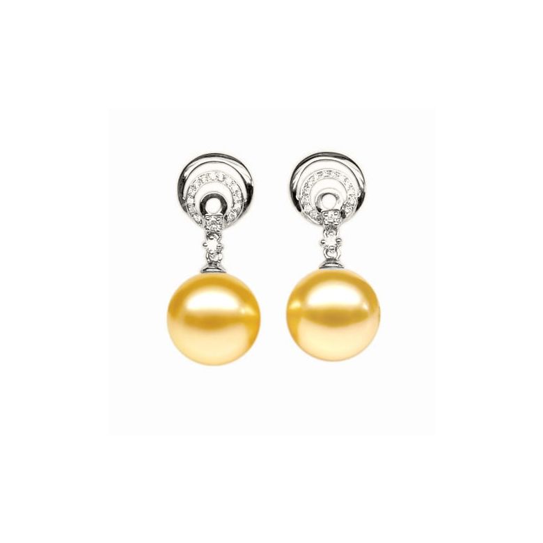 Boucles oreilles Île Hamilton - Perles Australie, or blanc, diamants  - 1