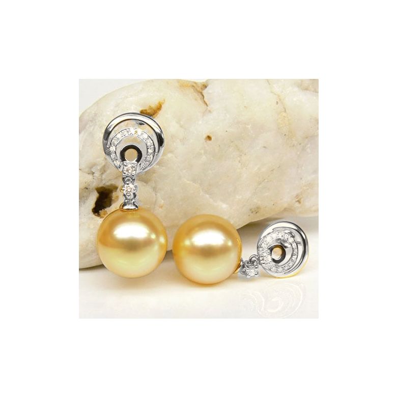 Boucles oreilles Île Hamilton - Perles Australie, or blanc, diamants  - 2