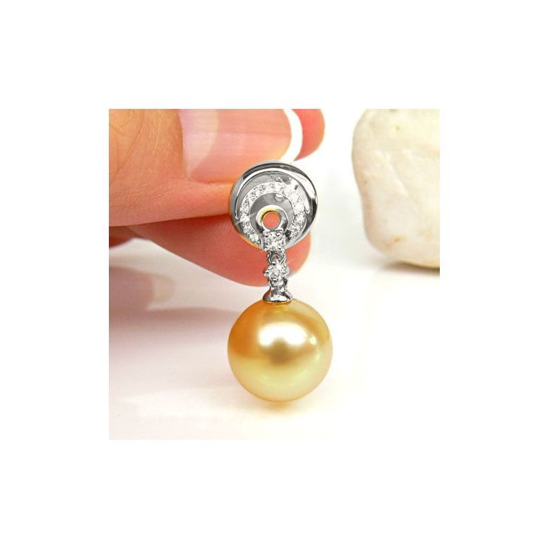 Boucles oreilles Île Hamilton - Perles Australie, or blanc, diamants  - 3