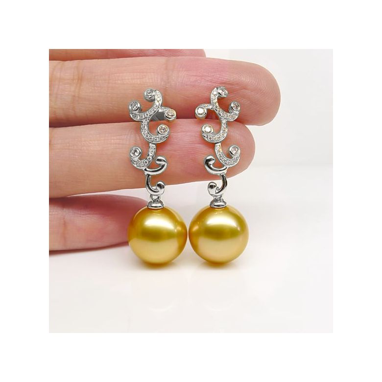 Boucles d'oreilles pétales dorés - Perles d'Australie or blanc - 2