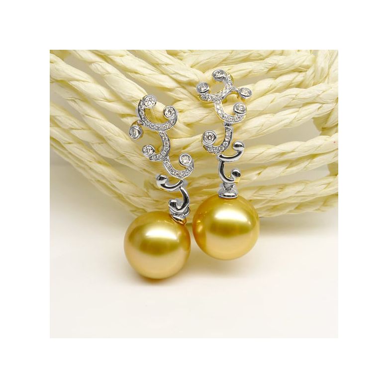 Boucles d'oreilles pétales dorés - Perles d'Australie or blanc - 3