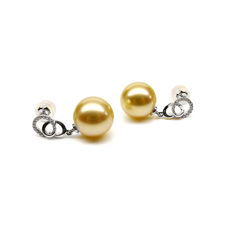 Boucles d'oreilles montures entournées - Perles Australie, or blanc, diamants  - 1