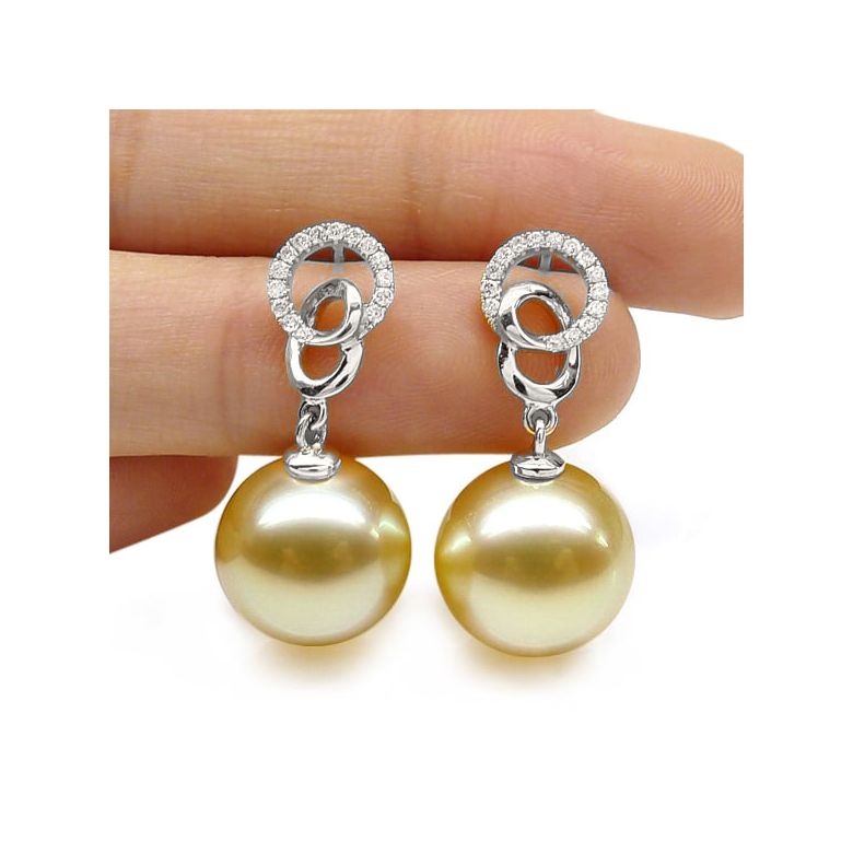 Boucles d'oreilles montures entournées - Perles Australie, or blanc, diamants  - 2