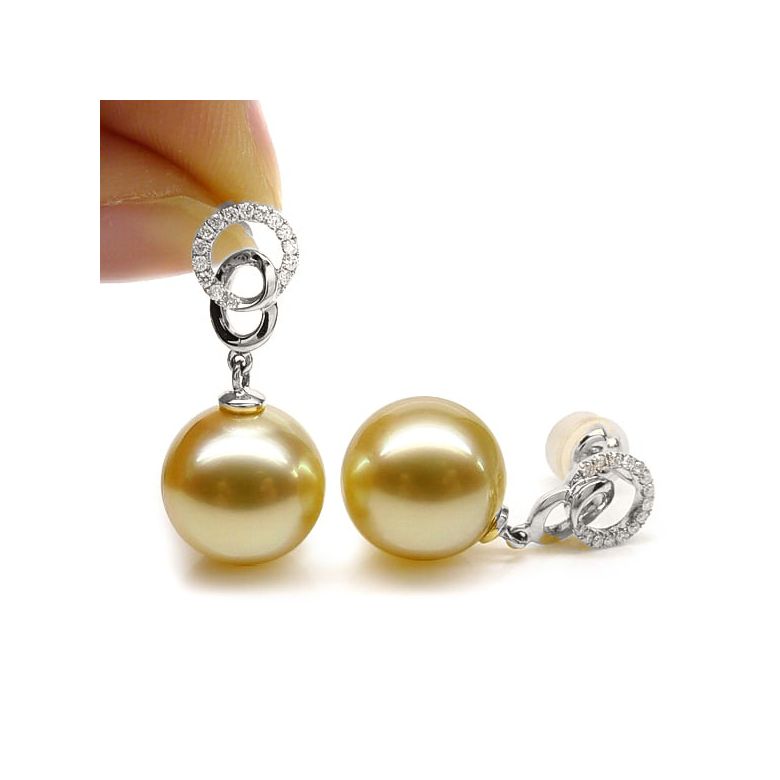 Boucles d'oreilles montures entournées - Perles Australie, or blanc, diamants  - 3