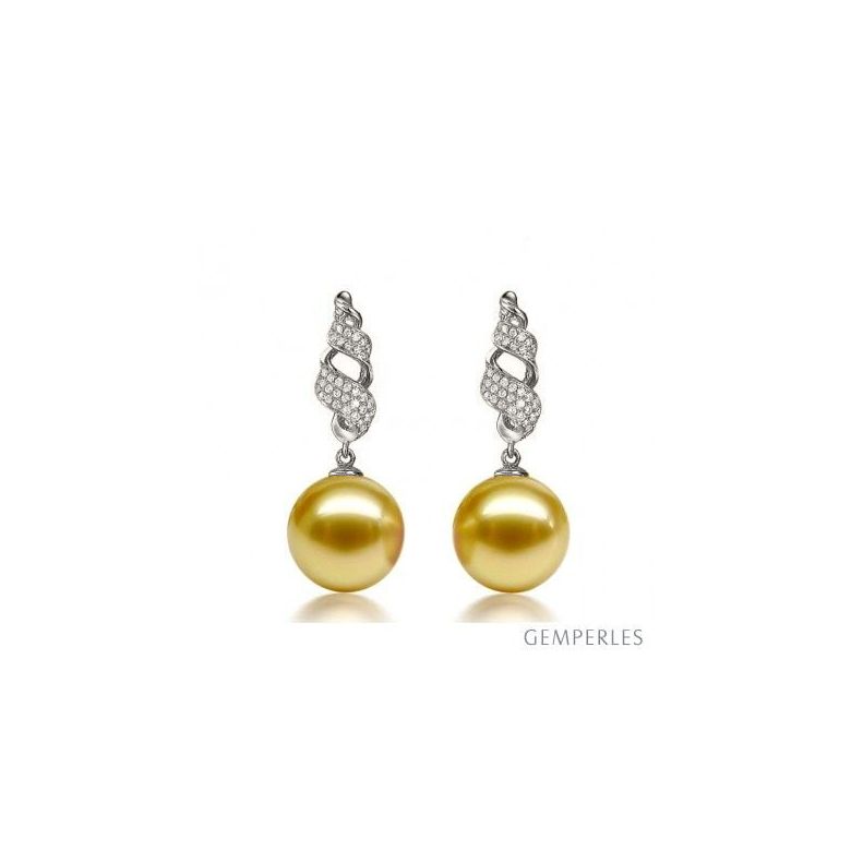 Boucles d'oreilles lignes tourbillonnantes - Pendant perle d'Australie or blanc - 1