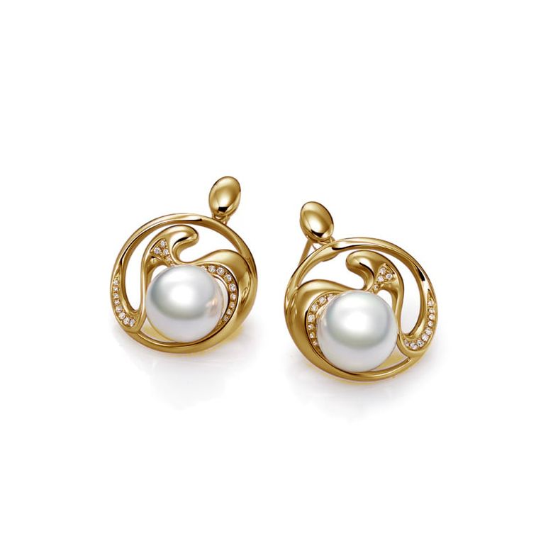 Boucles d'oreilles fleurs de pêcher - Perles d'Australie blanches or jaune - 1