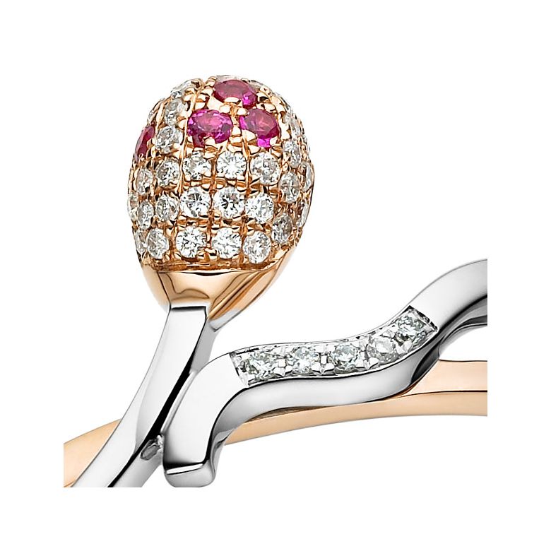 Bague 2 ors - Or blanc et rose - Allumette diamantée - Diamants, rubis - 3