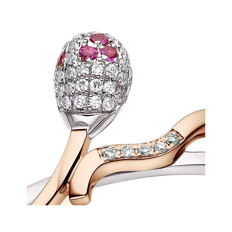 Bague 2 ors - Or blanc et rose - Allumette diamantée - Diamants, rubis - 4