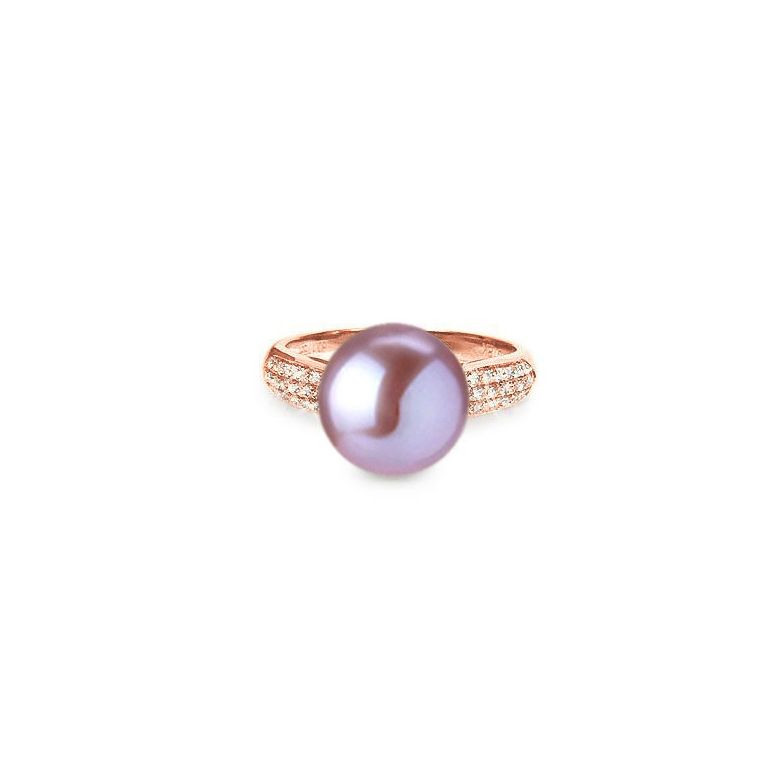 Bague Cyrène. Perle Lavande Or rose, Diamants - 1