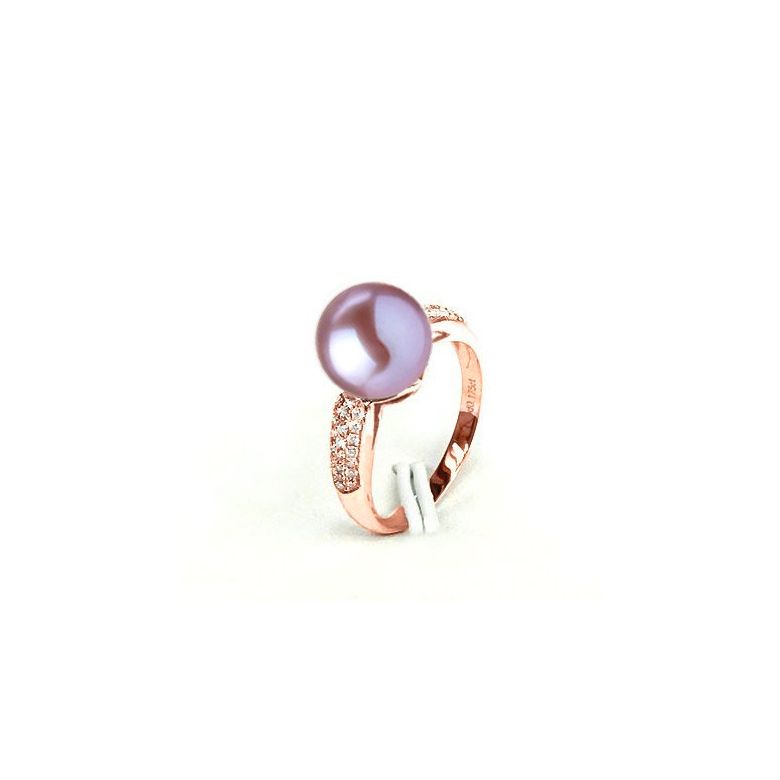 Bague Cyrène. Perle Lavande Or rose, Diamants - 2