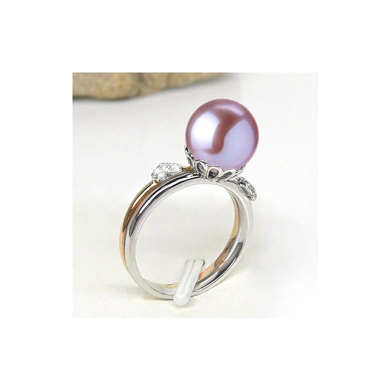 Bague 2 coeurs or jaune et blanc avec 1 perle de culture d'eau douce - 1