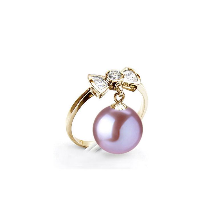 Bague noeud papillon - Or jaune, diamants, perle de culture - 2