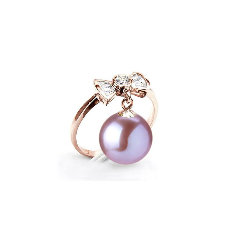 Bague noeud papillon - Or rose, diamants, perle de culture - 2
