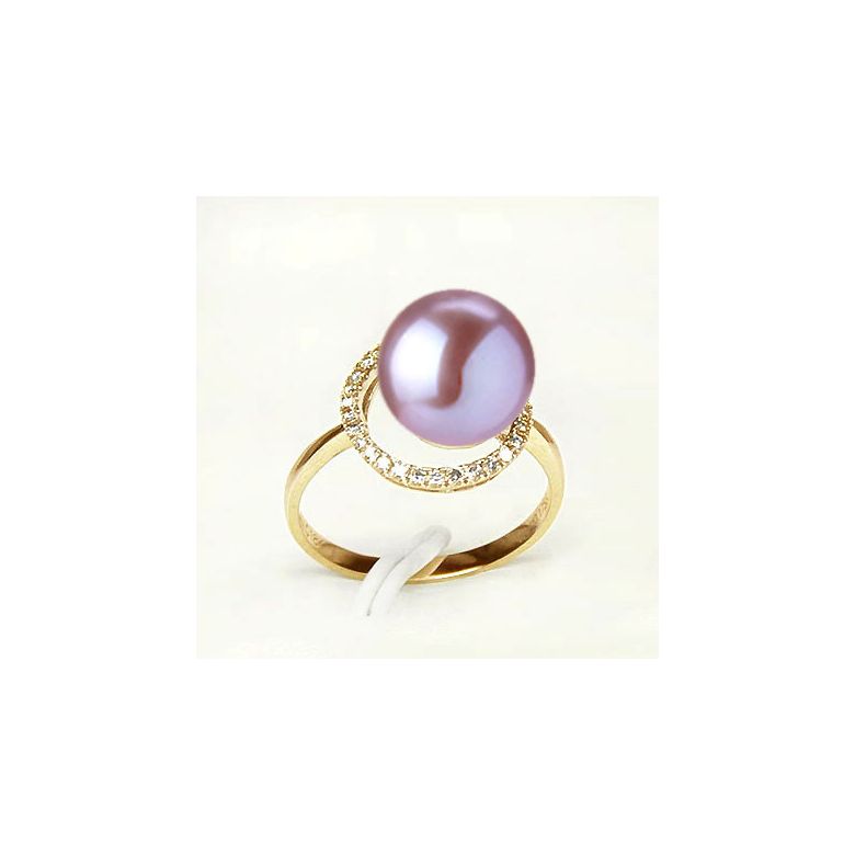 Bague perle d'eau douce lavande - Encerclement d'or jaune et diamants - 2