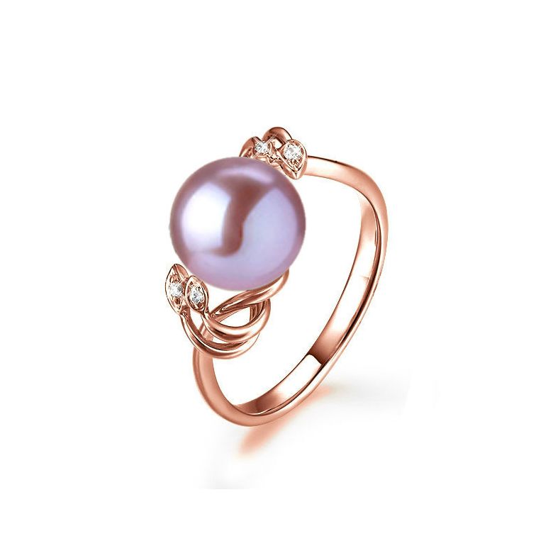 Bague fleur - Or rose, Diamants - Perle de culture, Eau douce - 1