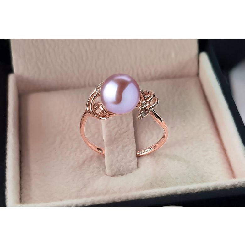 Bague fleur - Or rose, Diamants - Perle de culture, Eau douce - 2
