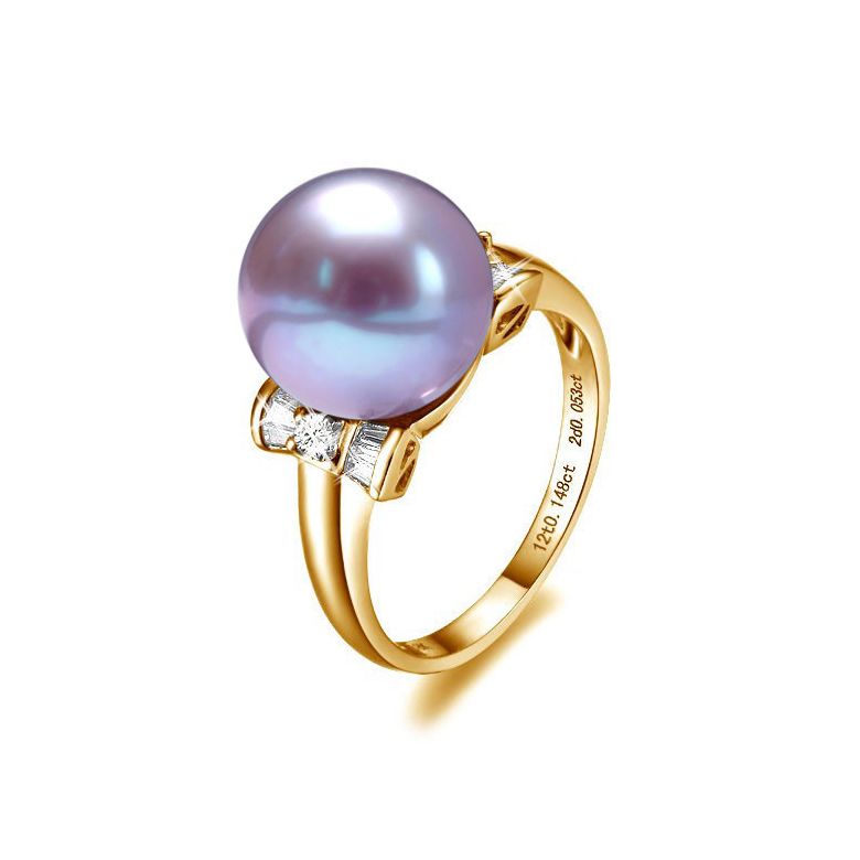 Bague noeud papillon - Perle blanche Chine - Or jaune, diamants - 7