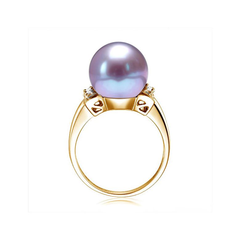 Bague noeud papillon - Perle blanche Chine - Or jaune, diamants - 8