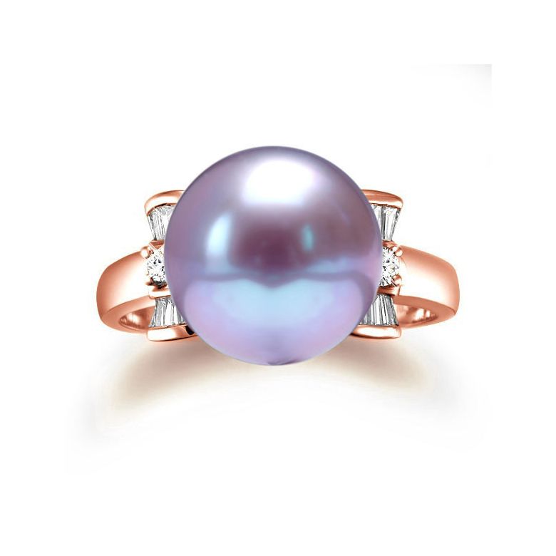 Bague or perle de culture - Perle lavande Chine - Or rose, diamants - 2