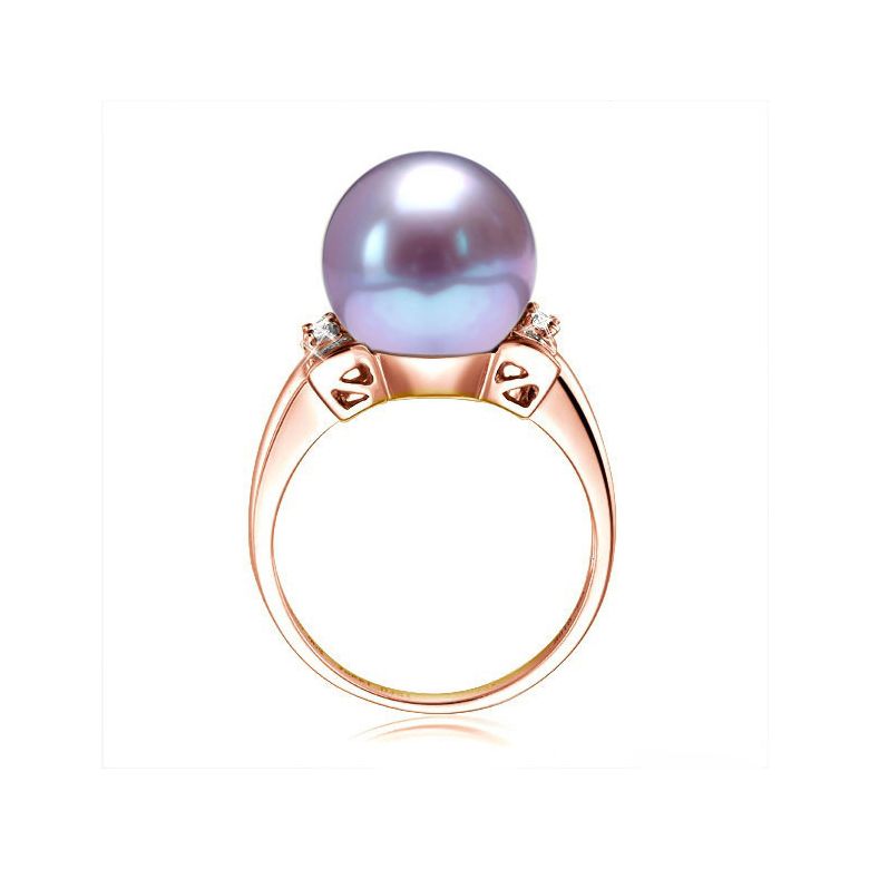 Bague or perle de culture - Perle lavande Chine - Or rose, diamants - 3