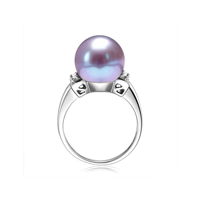Bague or perle de culture - Perle lavande Chine - Or blanc, diamants - 2