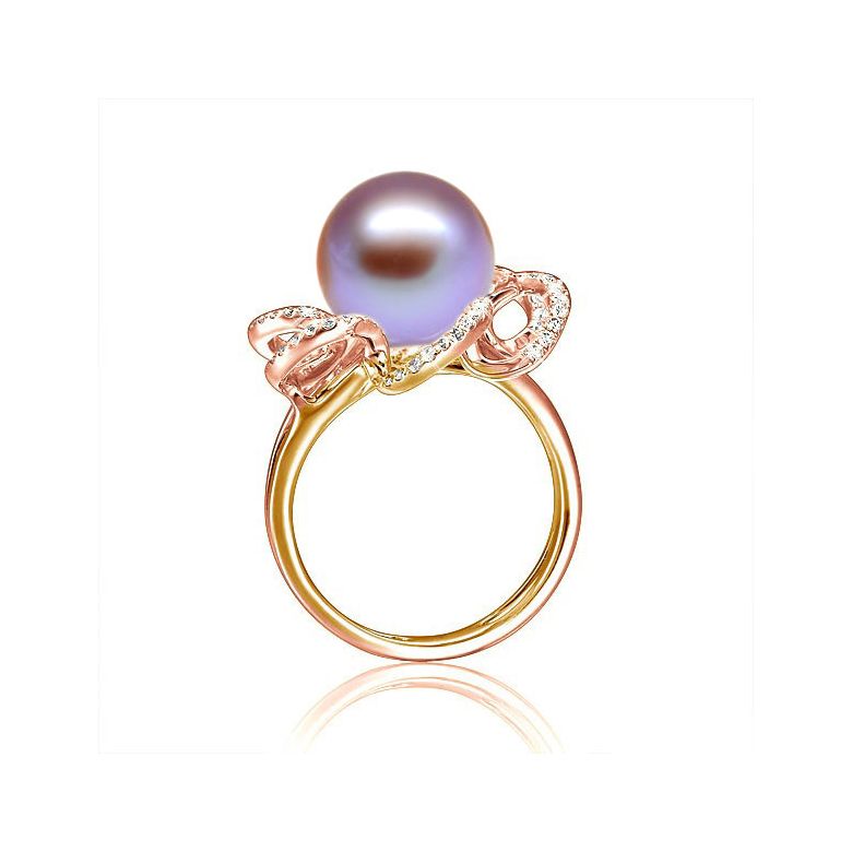 Bague fleur perlée lavande - Pétales or rose - Perle culture Chine - 4