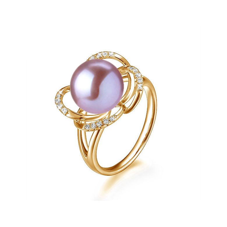 Bague en perle monde floral - Perle de culture or jaune et diamants - 1
