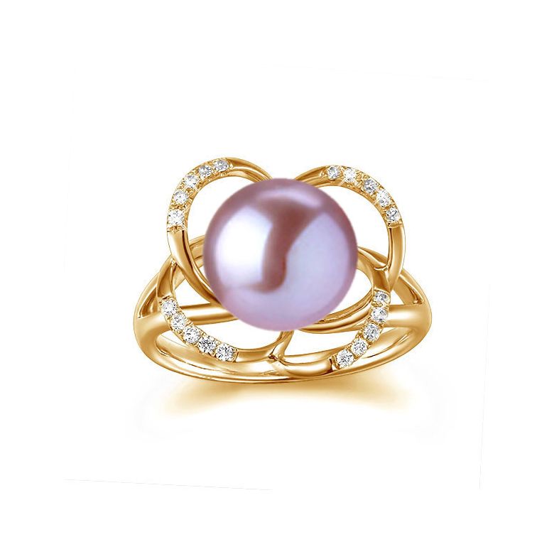 Bague en perle monde floral - Perle de culture or jaune et diamants - 3