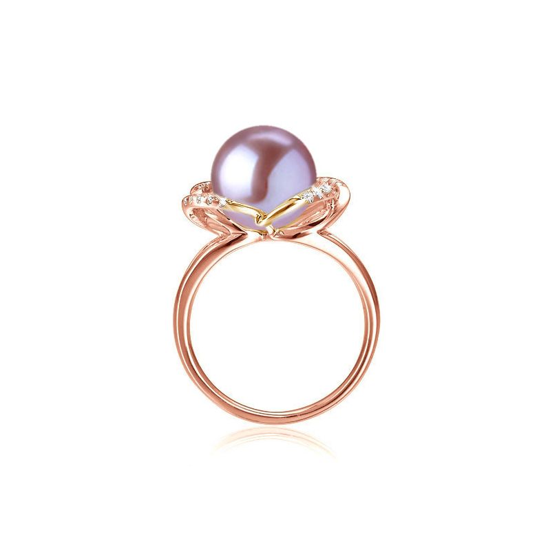 Bague en perle monde floral - Perle de culture or rose et diamants - 2