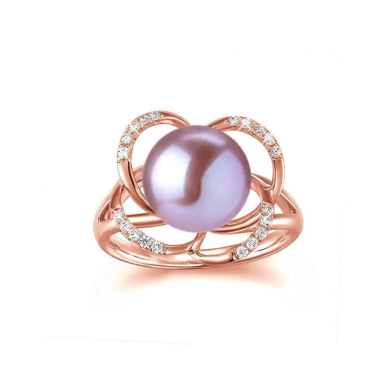 Bague en perle monde floral - Perle de culture or rose et diamants - 3