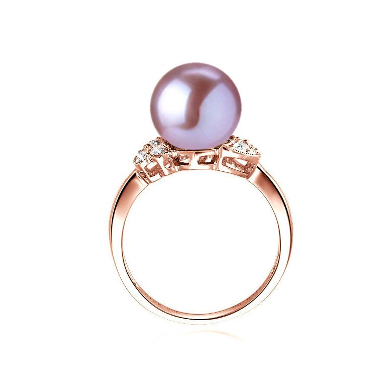 Bague perle Chine - Perle d'eau douce lavande - Diamants, or rose - 3