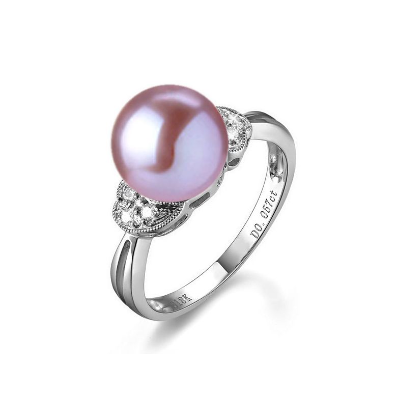 Bague perle Chine - Perle d'eau douce lavande - Diamants, or blanc - 1